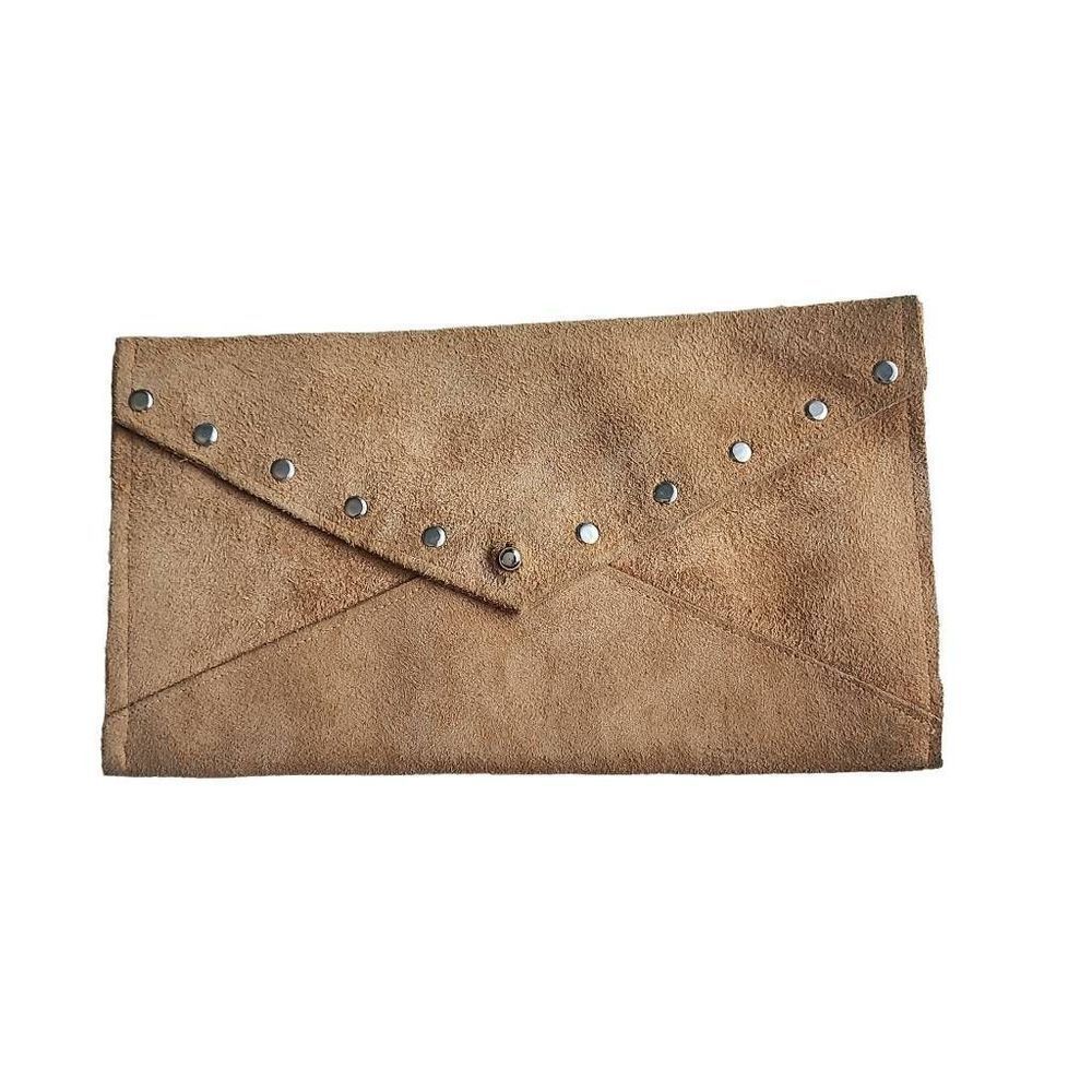 Camel suede leather studded clutch envelope bag 9.5" X 5.5" - Picture 1 of 4